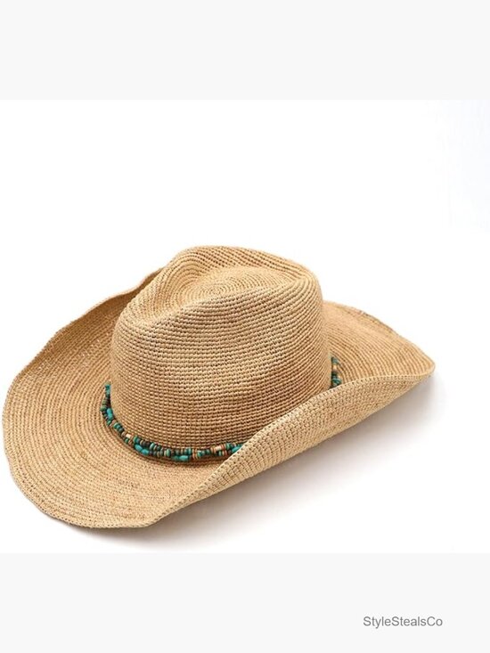 Raffia Straw Cowboy Hat, Crocheted Summer Sun Hat for Beach or Outdoor main image 5
